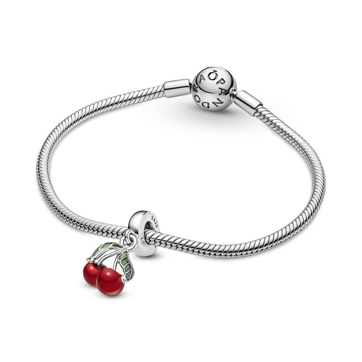 Pandora - Røde Kirsebær charm med grønne blade - 791583c01