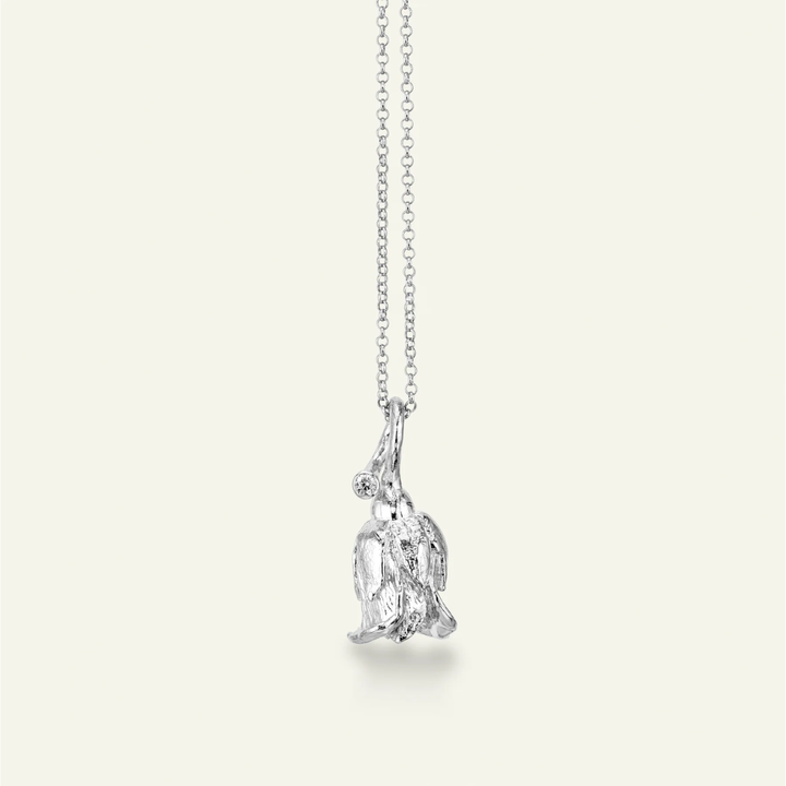 Flora Danica - Rose halskæde i sølv med diamant - ros-ne-s