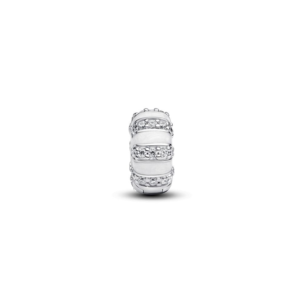 Pandora - Sølv charm med hvid emalje og sten - 793785c01