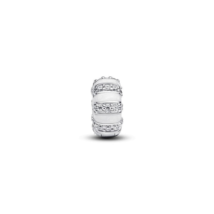 Pandora - Sølv charm med hvid emalje og sten - 793785c01