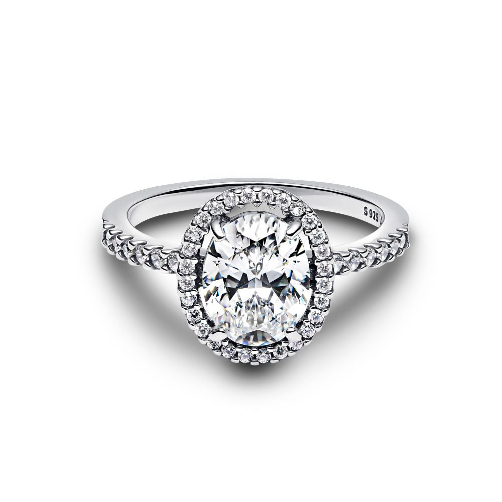 Pandora - Halo ring i sølv med oval sten - 193777c01