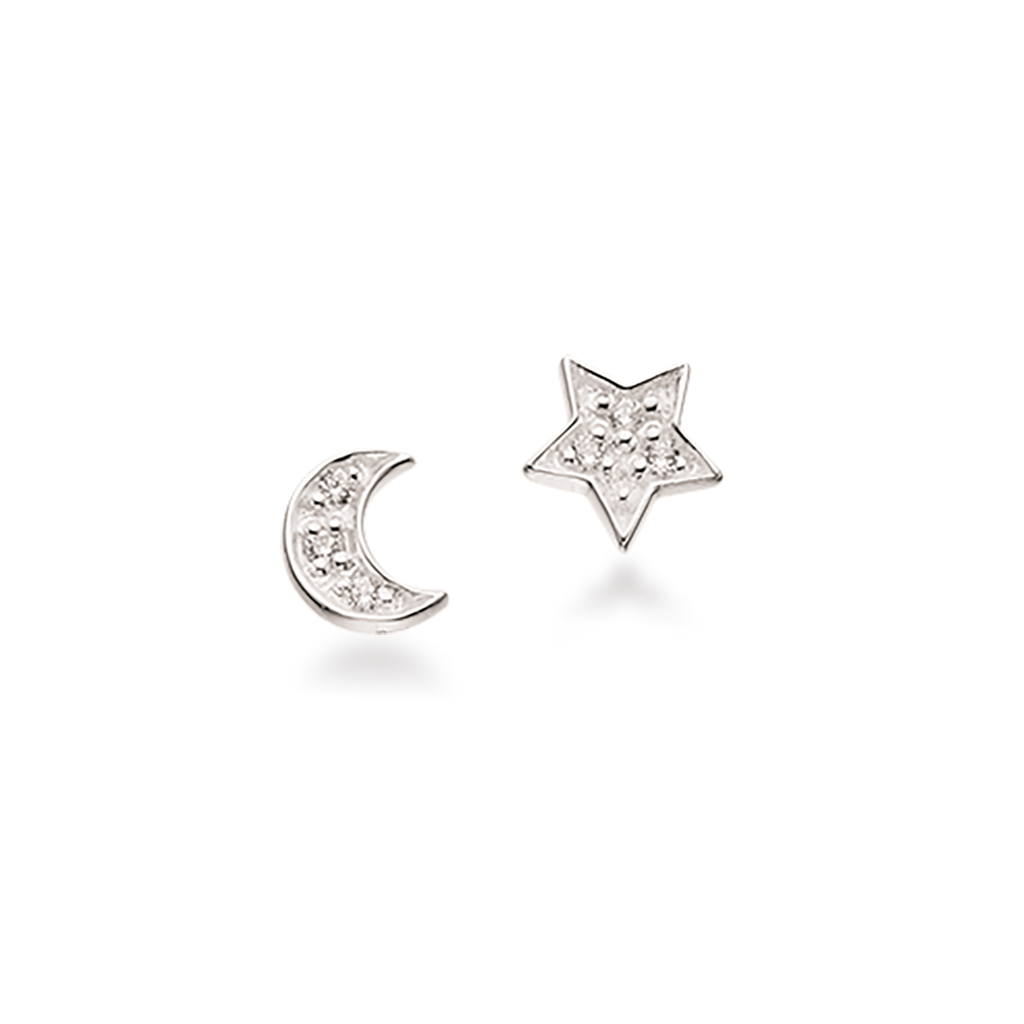 Scrouples - Halv måne og stjerne øreringe i sølv - 157112