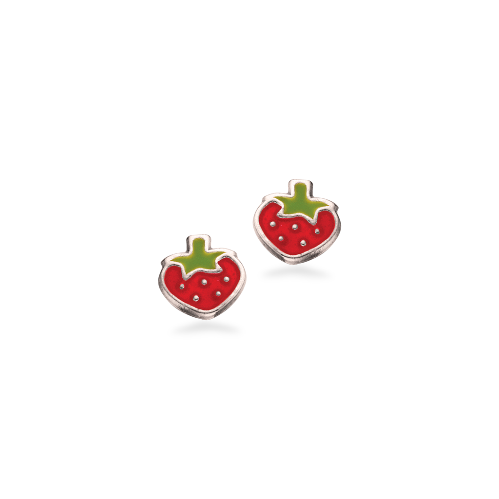 Scrouples - Sølv jordbær ørestikker til børn - 157632