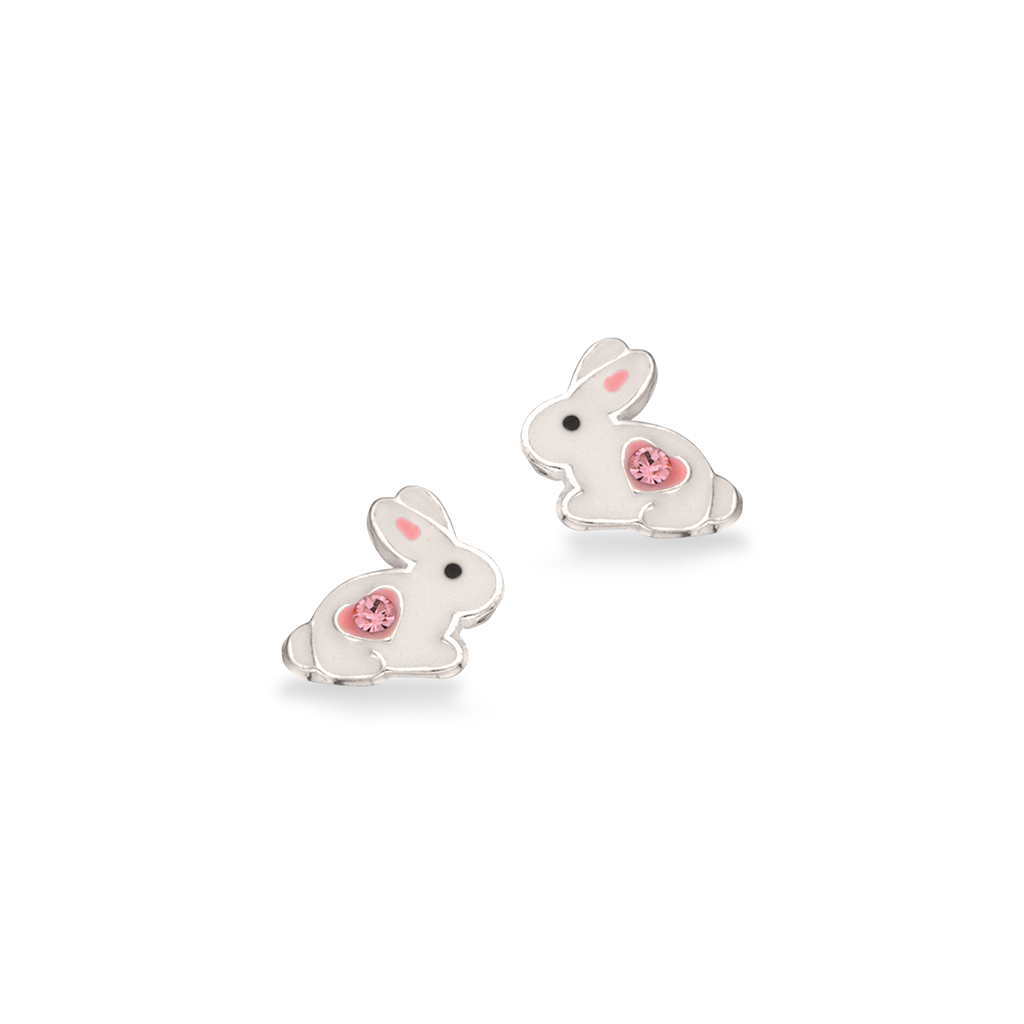 Scrouples - Girls ørering i sølv med hvide kaniner - 157652