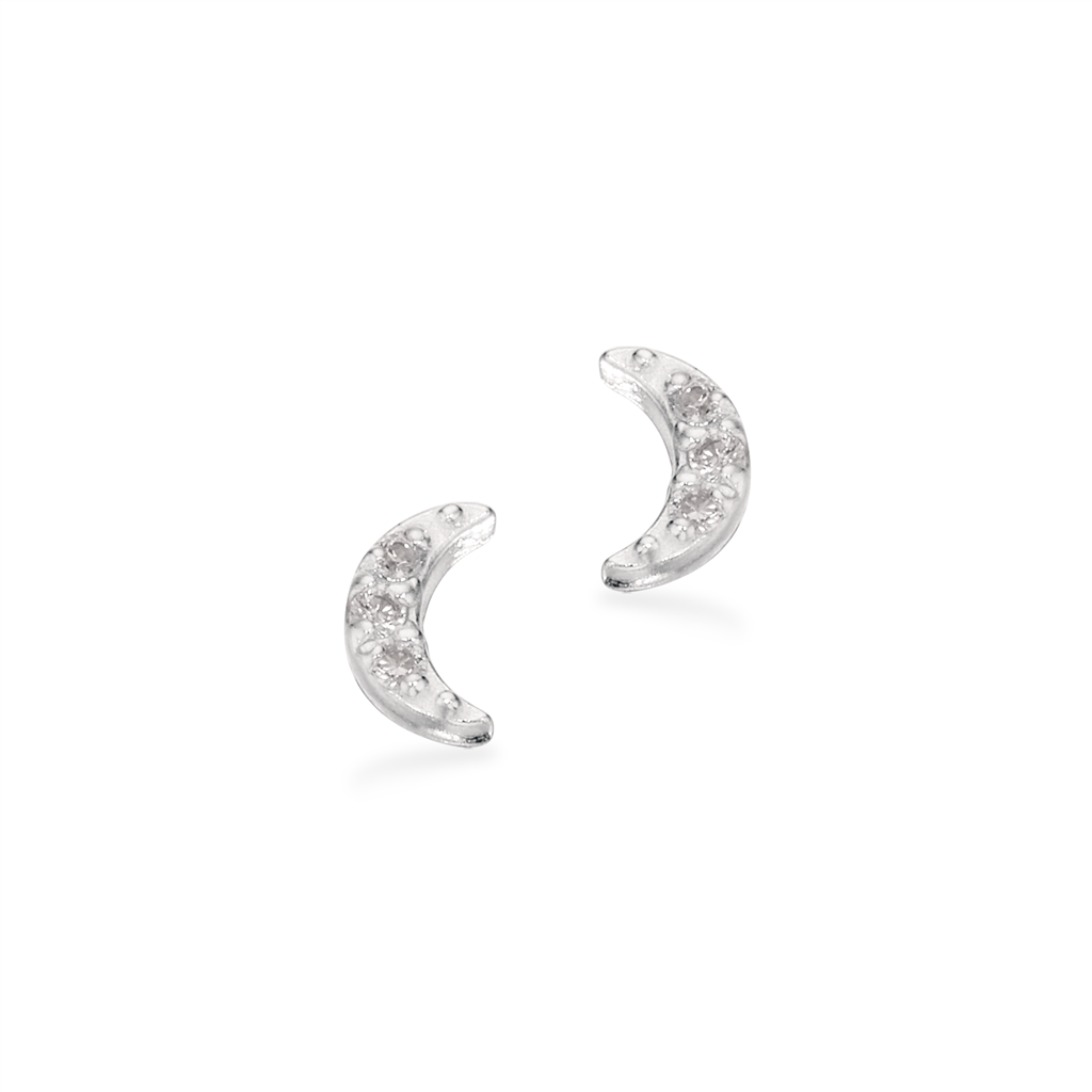 Scrouples - Sølv måne øreringe med sten - 157782