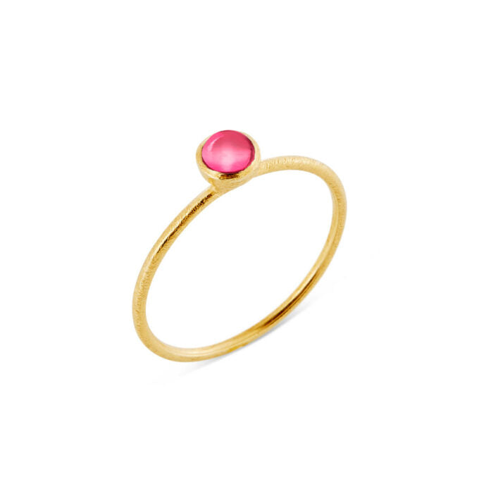 SFB - Guld belagt sølv ring med pink krystal - 1686-2-183