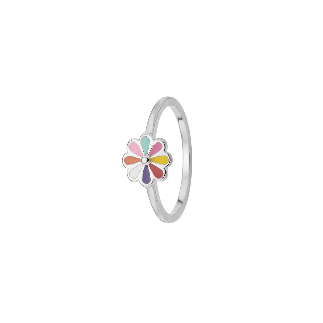 Aagaard - Sølv ring med farvefuld blomst til børn - 1800-k-s04