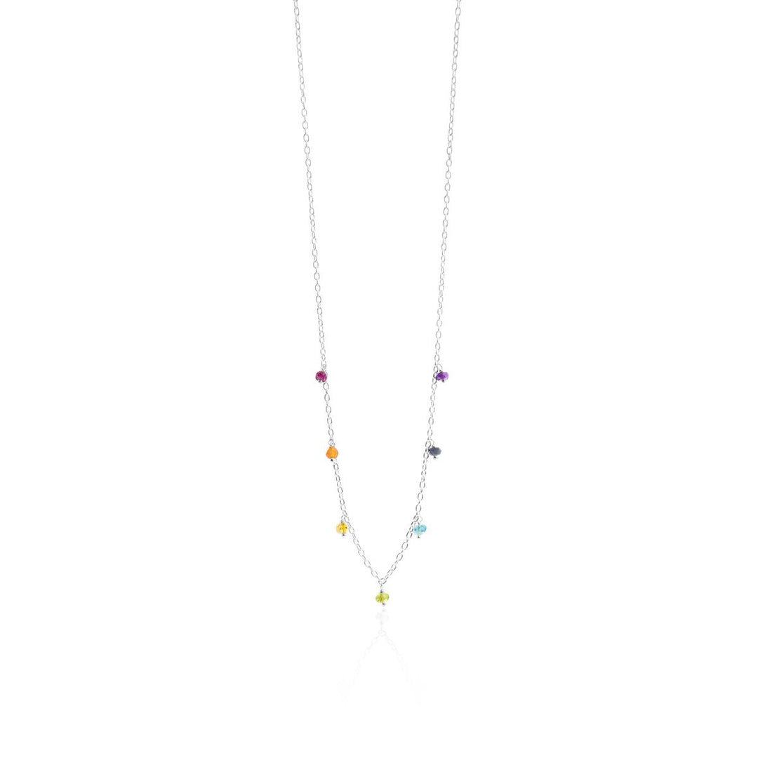 SFB - Sølv halskæde med sten i regnbuensfarver - 1868-1-45-556