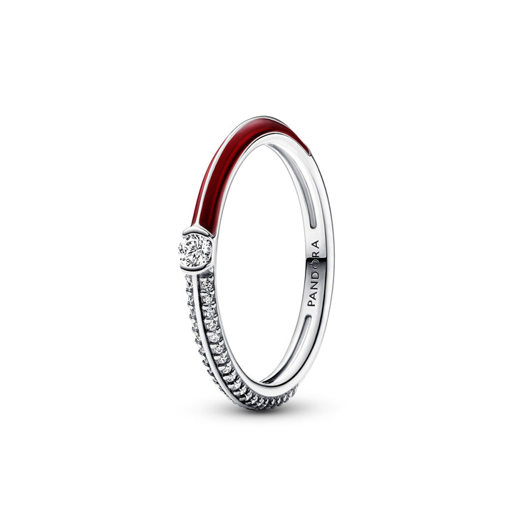 Pandora - Rød pavé dual sølv ring - 192528c01