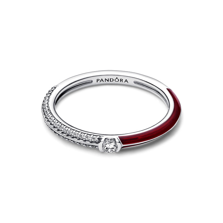 Pandora - Rød pavé dual sølv ring - 192528c01