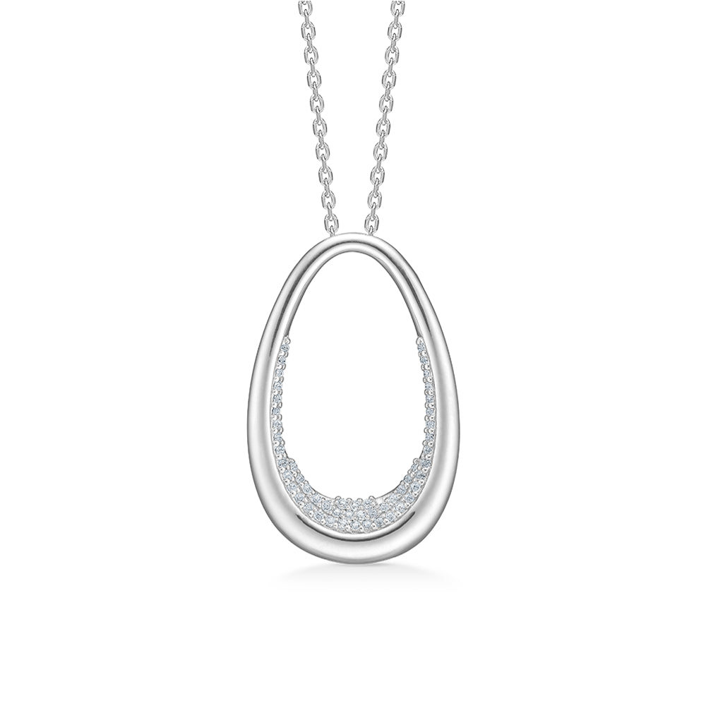 Mads Z - Elipse sølv halskæde med hvide topasser - 2126070