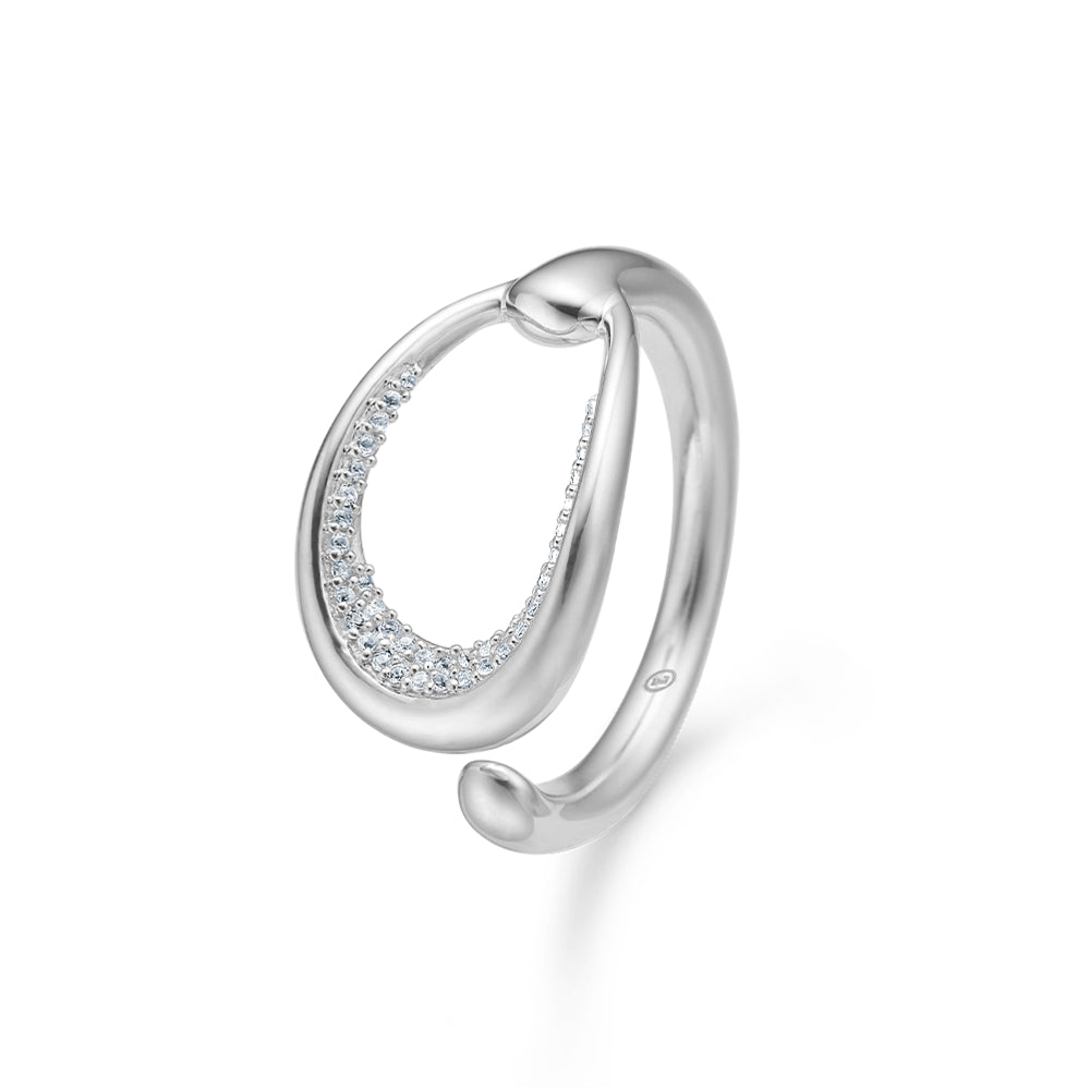 Mads Z - Ellipse sølv ring med hvide topasser - 2146070