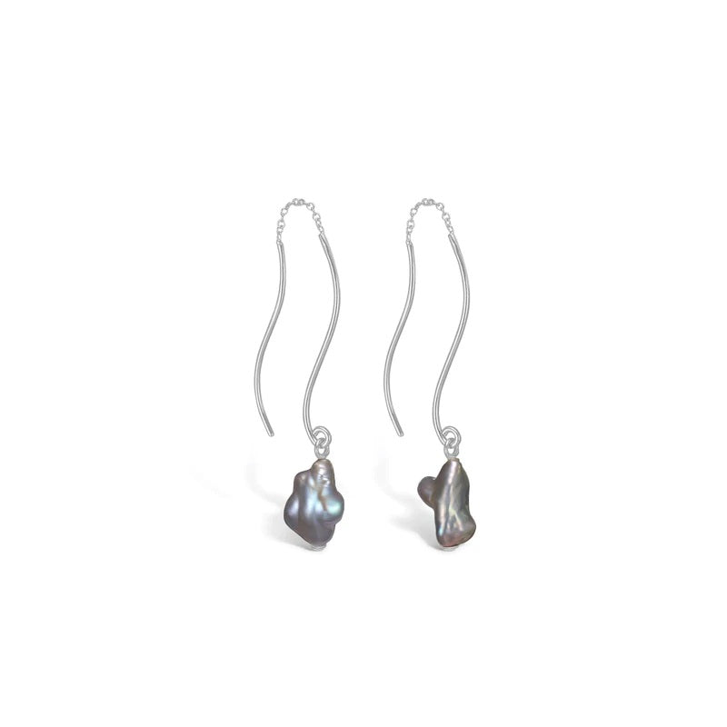 Blossom - Sølv øreringe med grå perle - 21981601-31