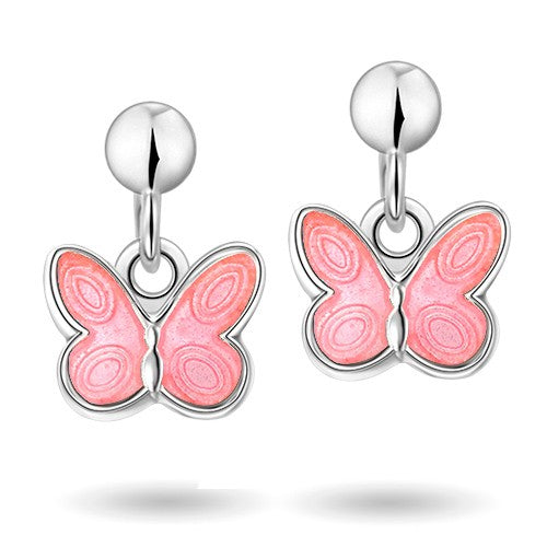 Pia&Per - Sølv sommerfugle ørehængere med lyserød emalje - 32000601