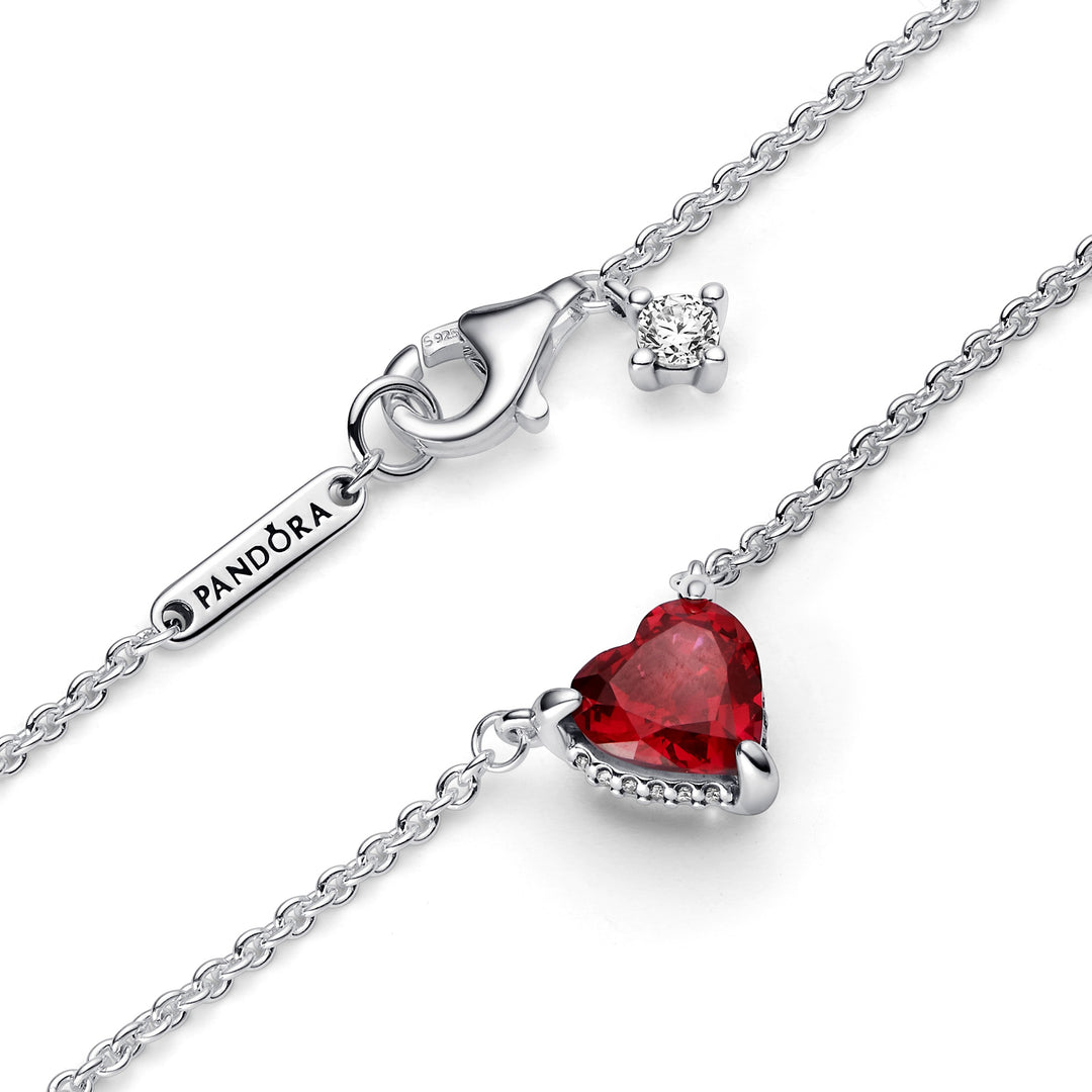 Pandora - Halskæde med funklende rød hjerte vedhæng - 392542c01