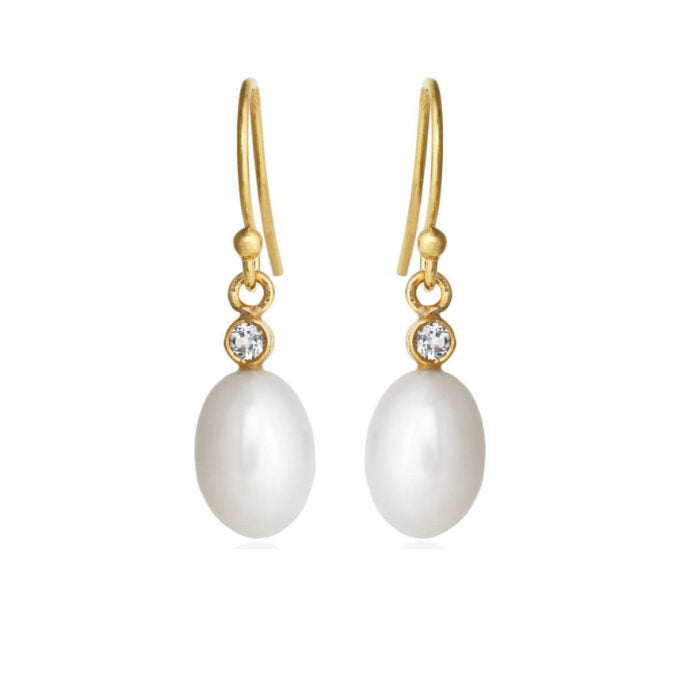 Perle ørehængere med perler og sten af topas