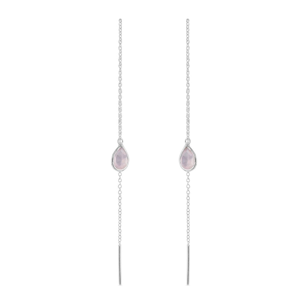 Sølv ørekæde med dråbe formet lyserød krystal - 5560-1-112