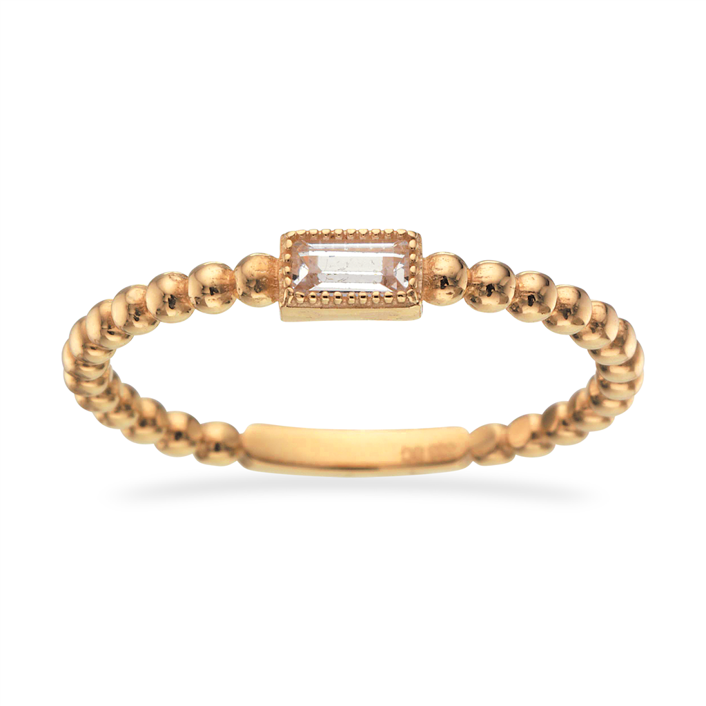 Scrouples - 8 karat guld kugle ring med baguette zirkonia - 712953
