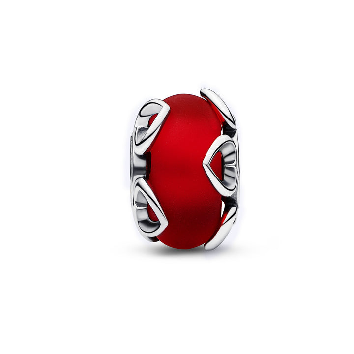 Pandora - Mat rød muranoglas charm med hjerter - 792497
