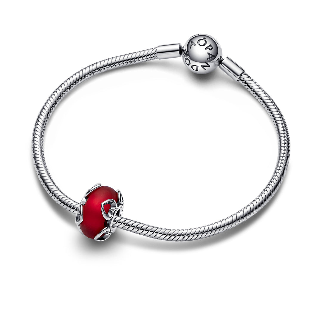 Pandora - Mat rød muranoglas charm med hjerter - 792497