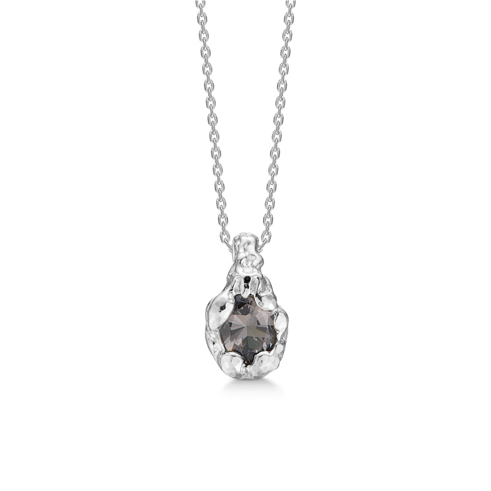 Studio Z - Dark magma sølv halskæde med grå sten - 8127823