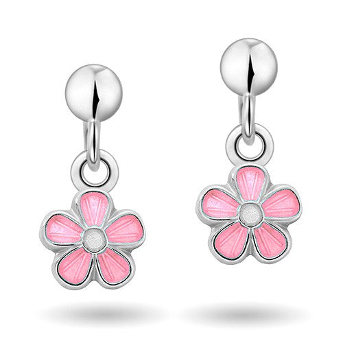 Blomster ørering med pink og hvid emalje - 46105BP
