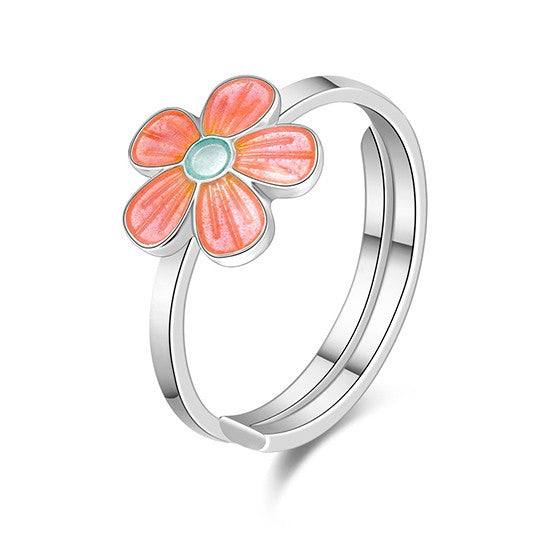 Sølv ring med lyserød blomst til børn - 90301