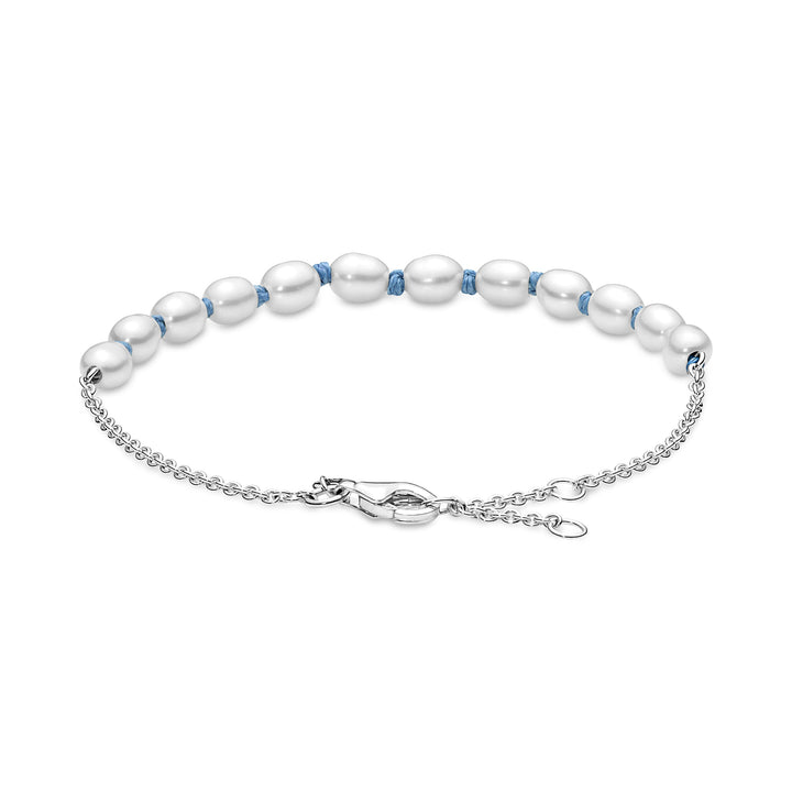 Pandora - Ferskvandsperle armbånd med blå snor - 591689c01