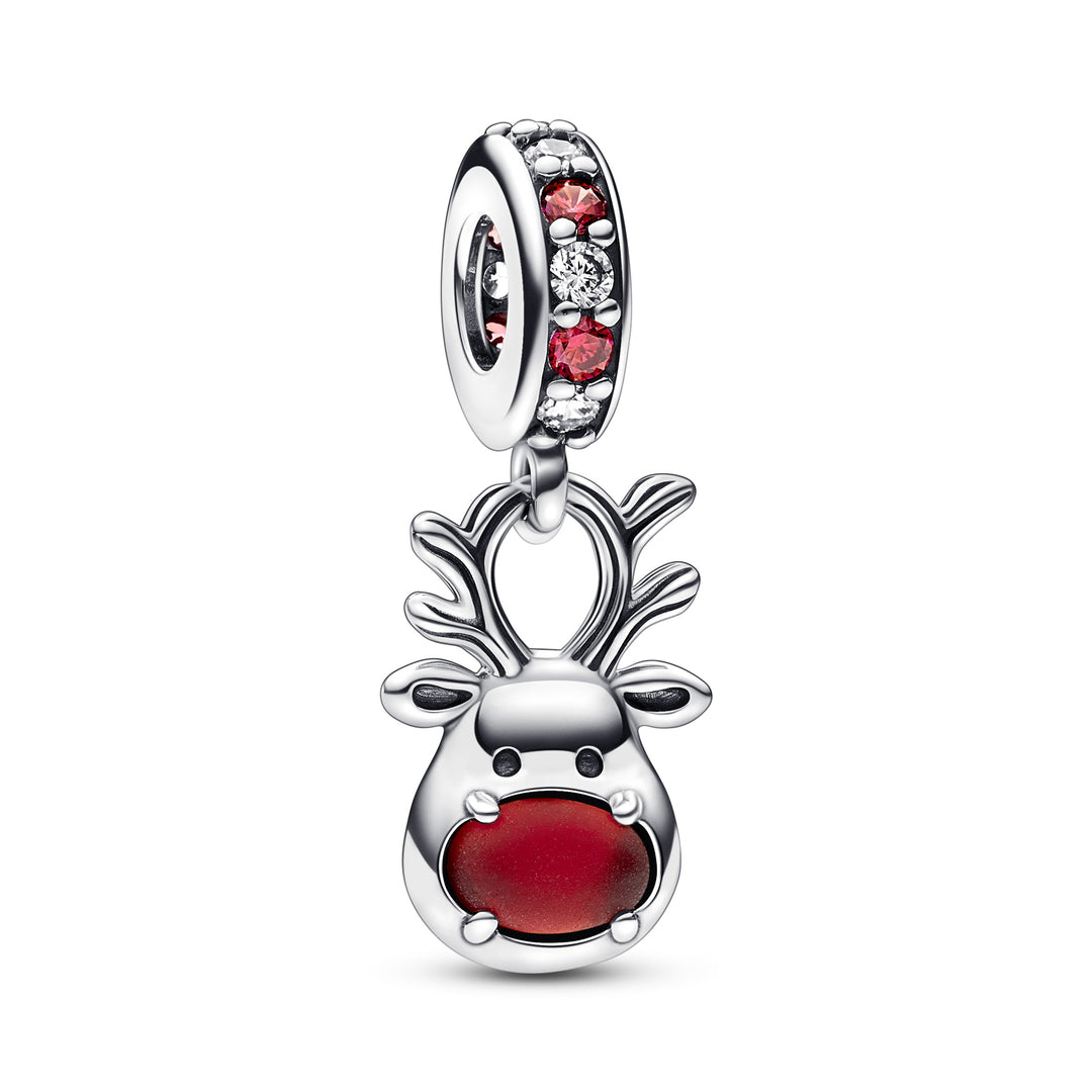 Pandora - Rensdyr med rød tud charm i sølv - 792330c01