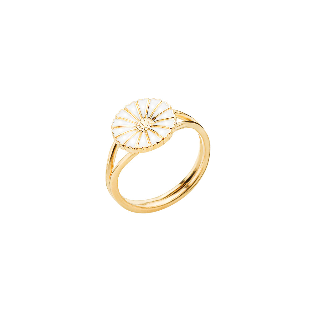 sølv forgyldt guld ring med margueritte blomst hvid emalje lund of copenhagen